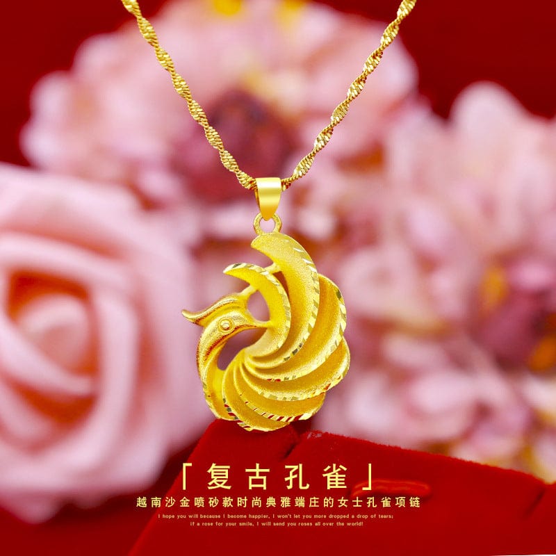 Gold Fashion 14k Gold Bracelet for Women's Wedding Engagement Jewelry Charm Peacock Pendant Bracelet Women Yellow Gold Jewelry Gifts