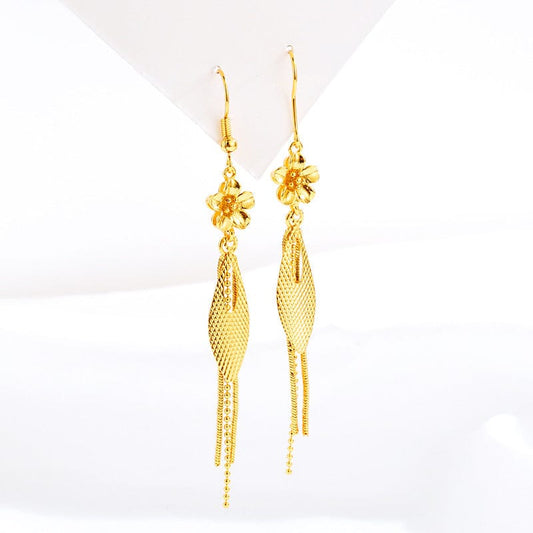 Gold Fashion 14K Gold Earring Elegant Long Tassel Earrings for Women Wedding Engagement Jewelry Exquisite Leaf Shape Earrings Female