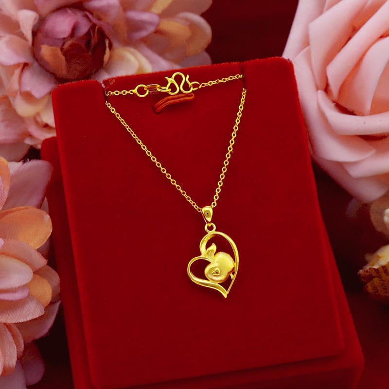 Gold Fashion 24K Gold Pendant Necklaces For Women Wedding Engagement Jewelry Heart Apple Shape Yellow Gold Chain Necklace Choker