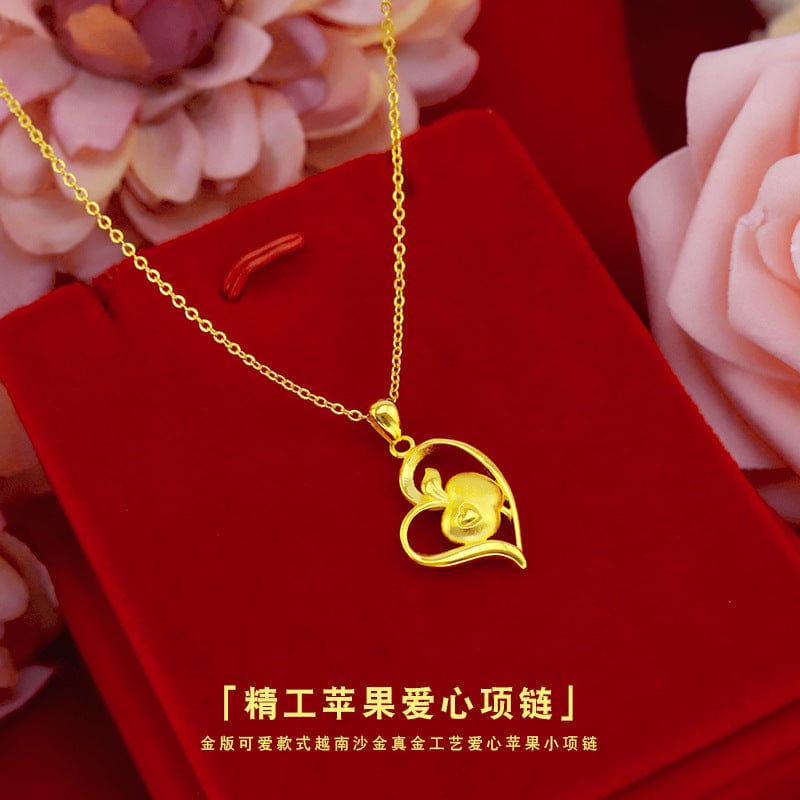 Gold Fashion 24K Gold Pendant Necklaces For Women Wedding Engagement Jewelry Heart Apple Shape Yellow Gold Chain Necklace Choker