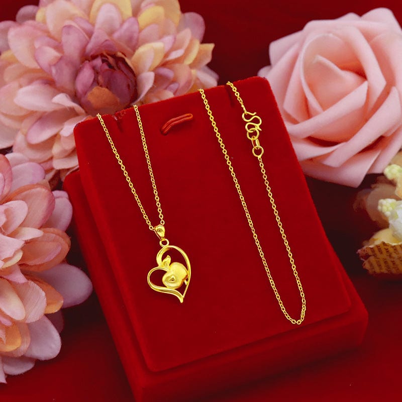 Gold Fashion 24K Gold Pendant Necklaces For Women Wedding Engagement Jewelry Heart Apple Shape Yellow Gold Chain Necklace Choker