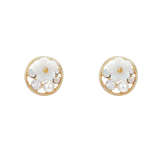 Gold Fashion Art Palace Restoring Ancient Super Fairy Flowers Stud Earrings Circle Contracted Earrings Jewelry Accessories