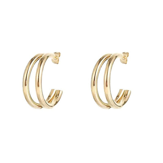 Gold In Stock 14K Gold Plated Gold Silver Post Split Huggie C-Earrings In White/Yellow Gold Earrings for Women