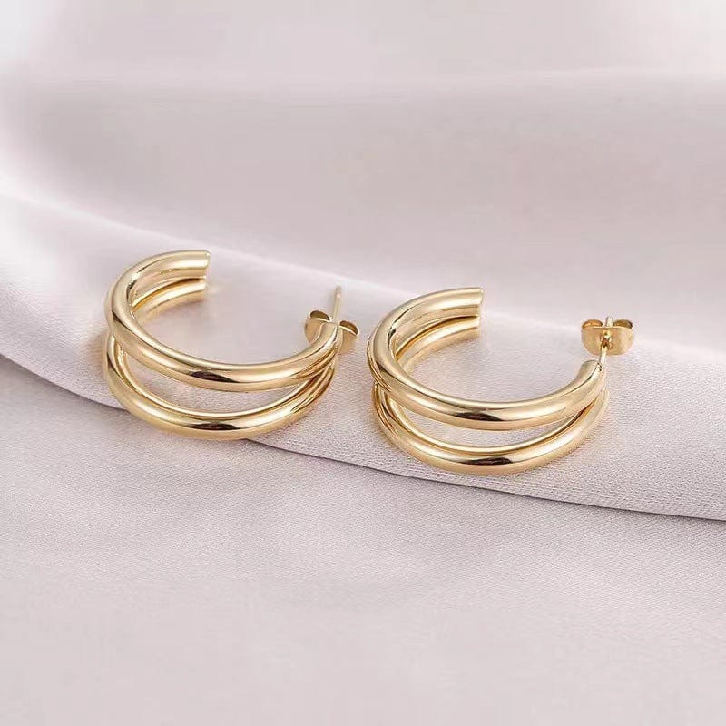 Gold In Stock 14K Gold Plated Gold Silver Post Split Huggie C-Earrings In White/Yellow Gold Earrings for Women