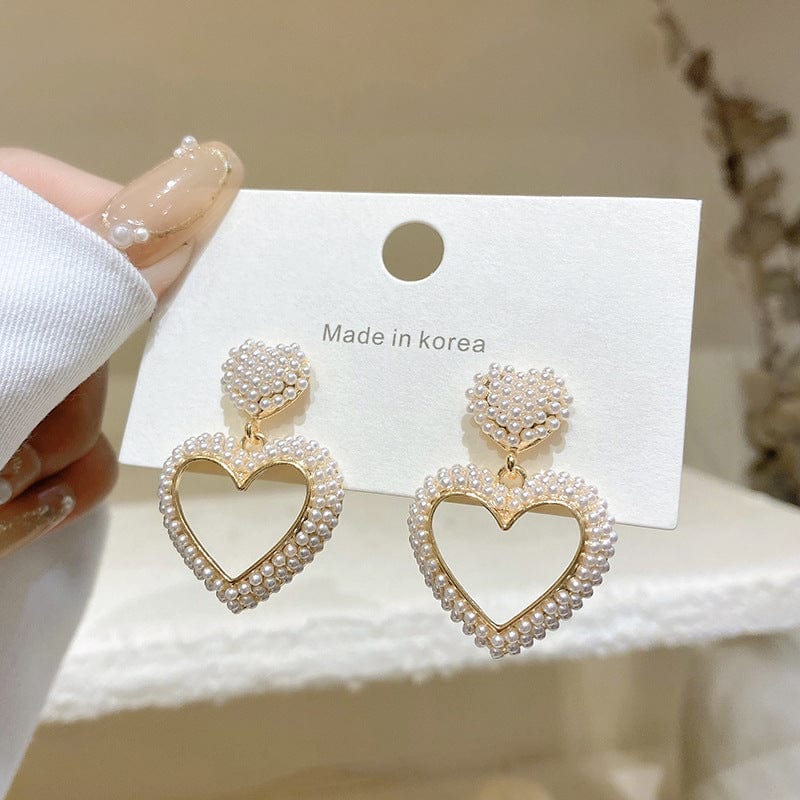 Gold Lovely Woman Love Shape Earrings Fashion Pearl Earrings Peach Heart Drops Jewelry Accessories