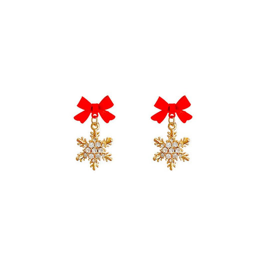 Gold Micro Pave Zirconia Bow Snowflake Earrings For Women Korean Style Delicate Simple Red Black Pendientes Jewelry Wholesale