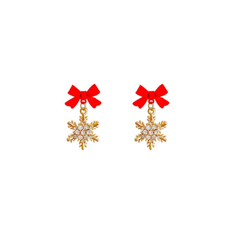 Gold Micro Pave Zirconia Bow Snowflake Earrings For Women Korean Style Delicate Simple Red Black Pendientes Jewelry Wholesale