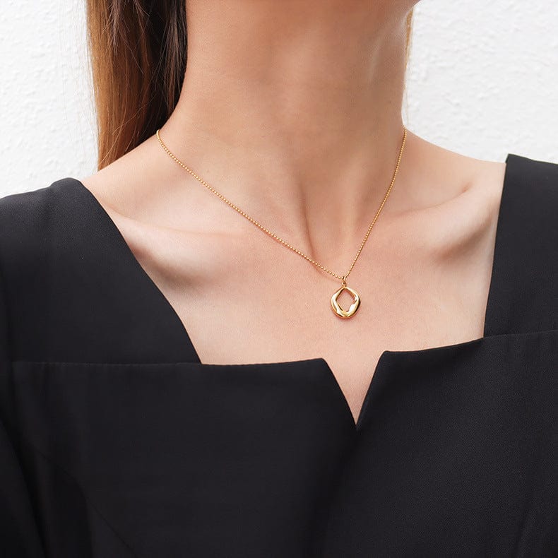 Gold necklace 40 5cm Hypoallergenic Irregular Hollow Geometric Square Oval Pendant Necklace 18K Gold Plated Tarnish Free Jewelry Necklace for Women