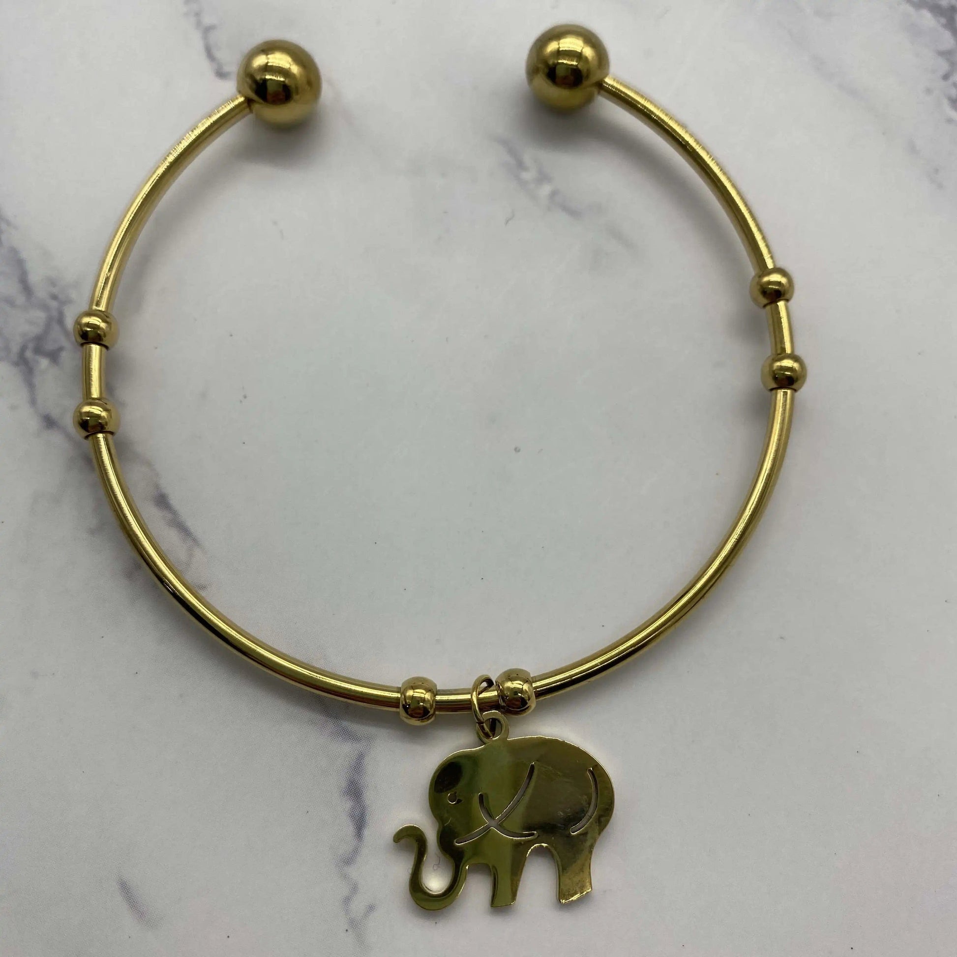 Gold New Men Women Fashion Stainless Steel Elephant Charm Bangle Gold Plated Animalism Adorable Elephant Cuff Bangle Bracelet