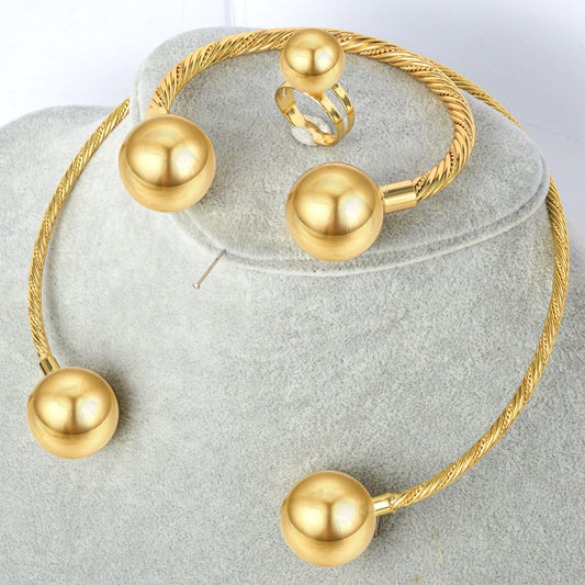 Gold Nigeria Jewelry Sets For Women Necklace Earrings Ring Bracelet Geometric Engagement Gift 3 piece character jewelry set