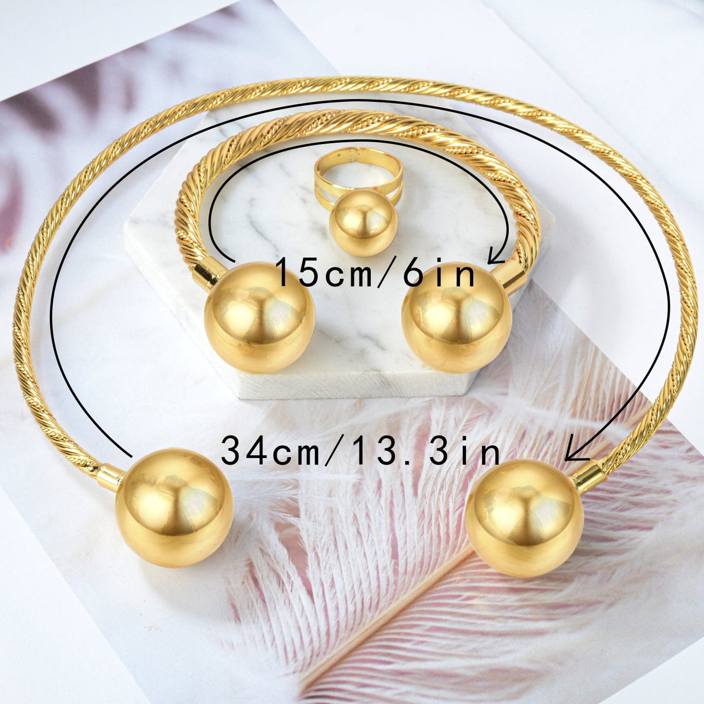 Gold Nigeria Jewelry Sets For Women Necklace Earrings Ring Bracelet Geometric Engagement Gift 3 piece character jewelry set