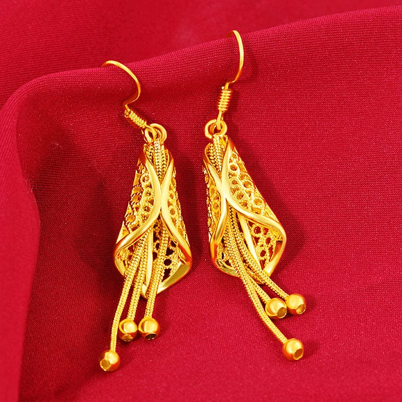 Gold Not Fade 22K Gold Jewelry Earring for Women Leaf Fringes Bizuteria Argent Bijoux Joyas Bijoux Femme Orecchini Garnet Jewelry