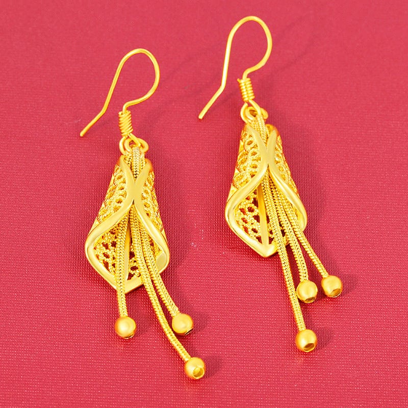 Gold Not Fade 22K Gold Jewelry Earring for Women Leaf Fringes Bizuteria Argent Bijoux Joyas Bijoux Femme Orecchini Garnet Jewelry