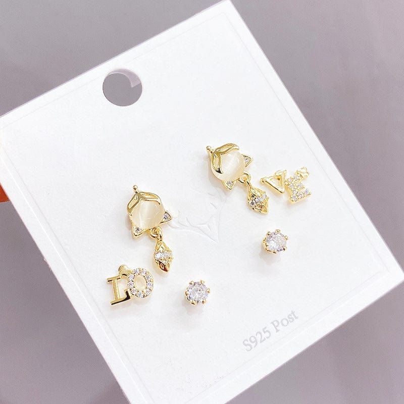 Golden E281 Opal Fox Earrings Love Letter Zircon Earring Style Temperament New Fashion Earrings for Women