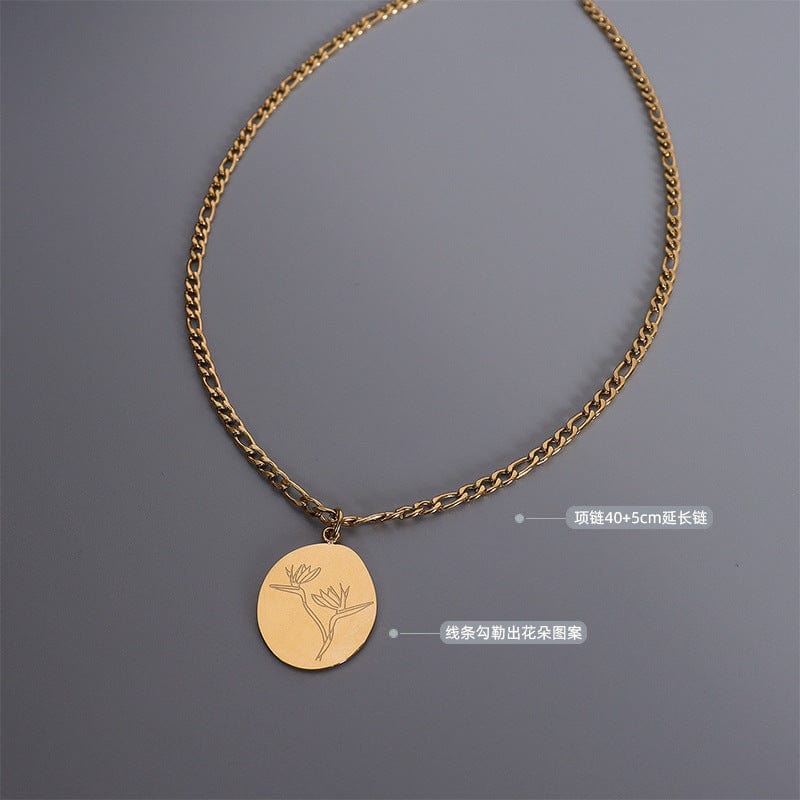 Golden Leaf necklace 40 5cm New Stylish Stainless Steel Oval Flower Daisy Pendant Necklace 18K Gold Plated Custom Engraved Delicate Jewelry Necklace Gift