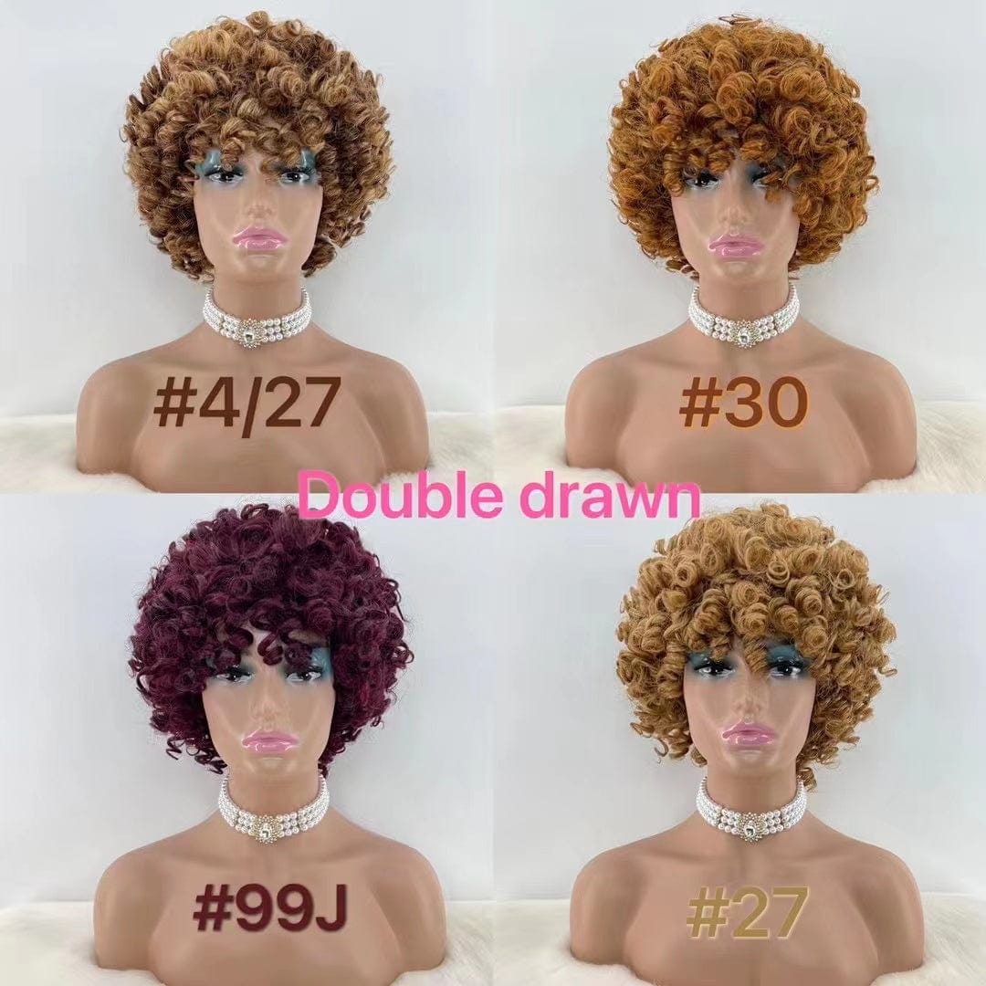 Goodluck factory wholesaleIndian 100% Remy Raw Hair Short Pixie Curly Human Hair Wig Bob Wigs 8 Inch Full machine made pixie wig