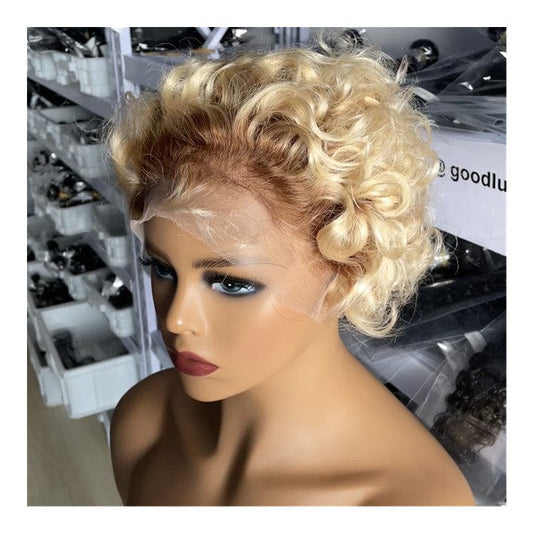 Goodluck Perruque Brazilian Short Pixie Cut Curly Ombre 613 Lace Front Wig For Black Women Human Hair Pixie Curls Pixie Wigs