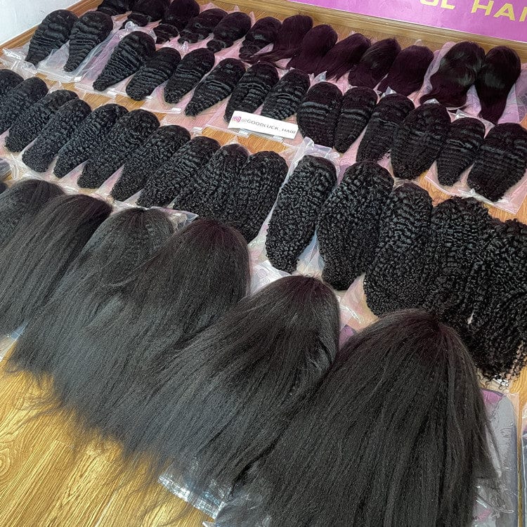 Goodluck wholesale wigs 100human bulk yaki natural kinky straight lace wig hat human donor hair wig beauty vendors free sample