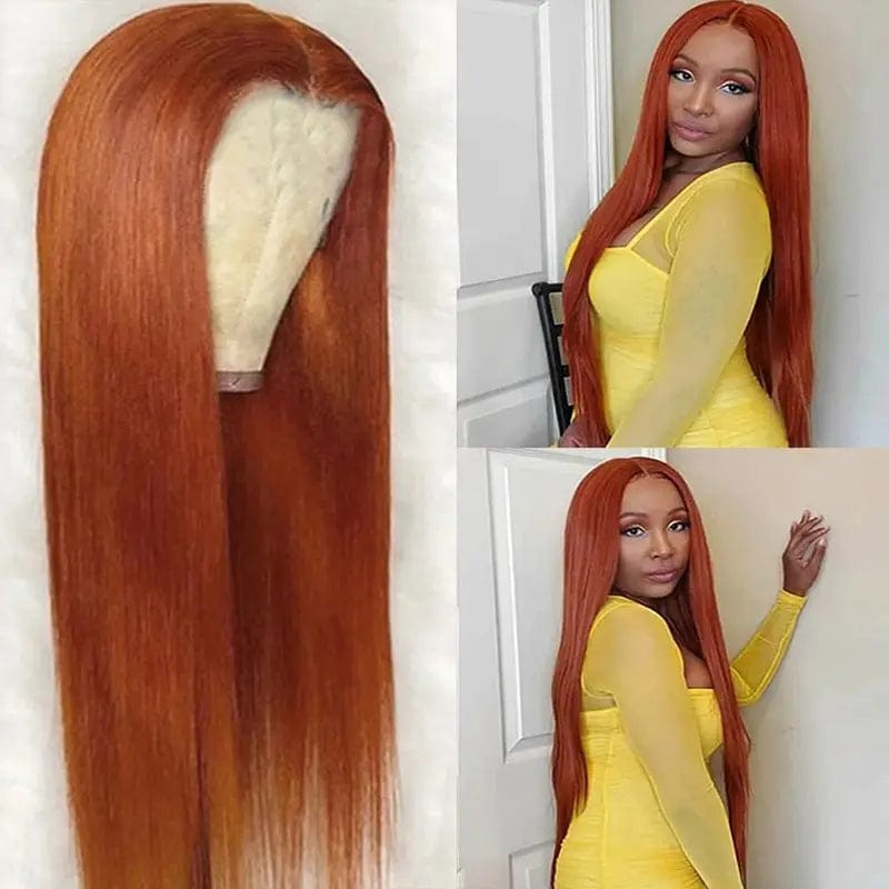 Grade 12A Long Bone Straight Ginger Orange Brazilian Virgin Human Hair Cuticle Aligned Lace Frontal Wigs With Baby Hair