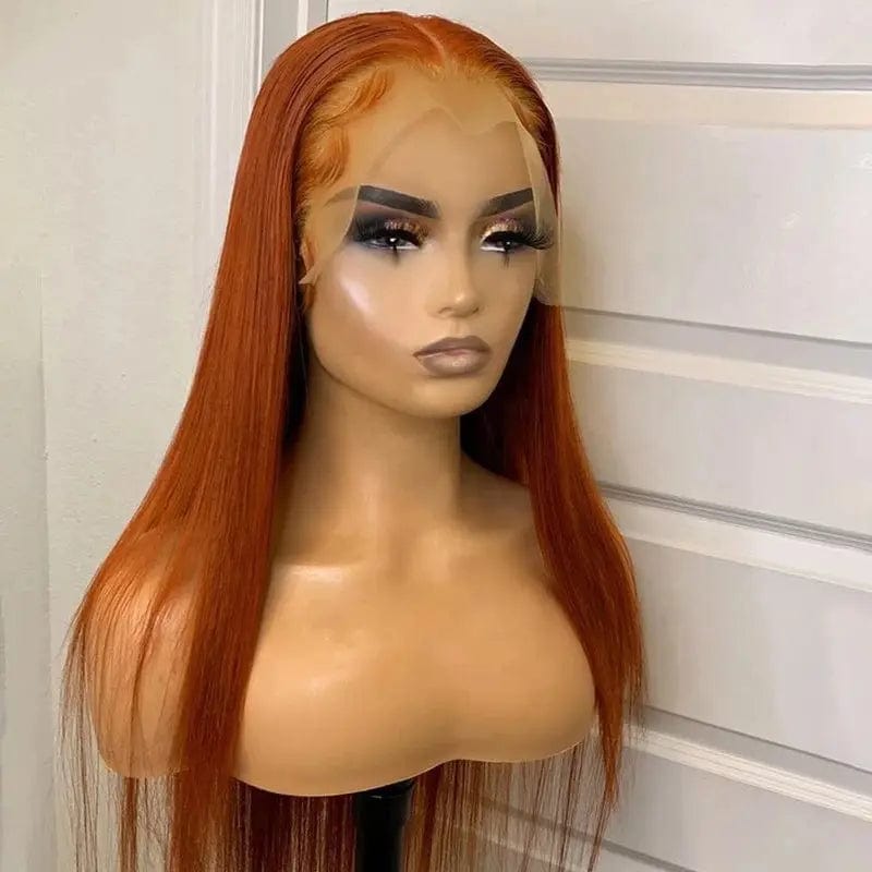 Grade 12A Long Bone Straight Ginger Orange Brazilian Virgin Human Hair Cuticle Aligned Lace Frontal Wigs With Baby Hair