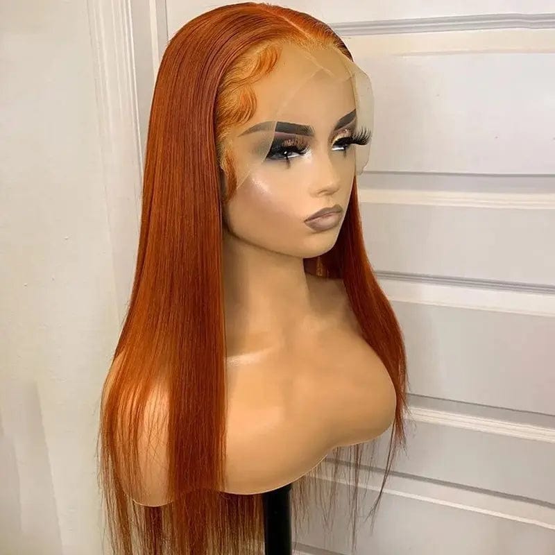 Grade 12A Long Bone Straight Ginger Orange Brazilian Virgin Human Hair Cuticle Aligned Lace Frontal Wigs With Baby Hair