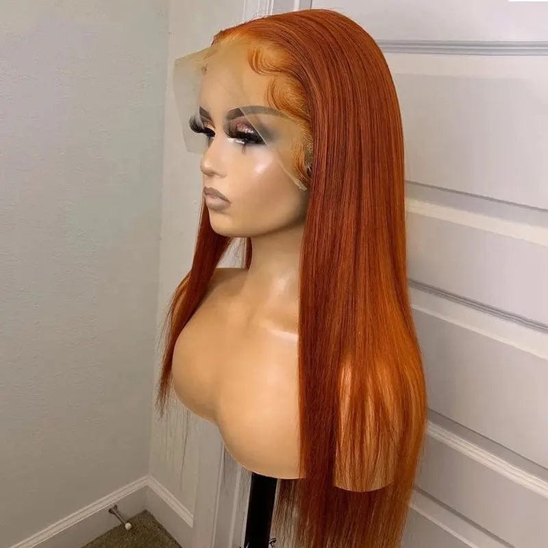 Grade 12A Long Bone Straight Ginger Orange Brazilian Virgin Human Hair Cuticle Aligned Lace Frontal Wigs With Baby Hair