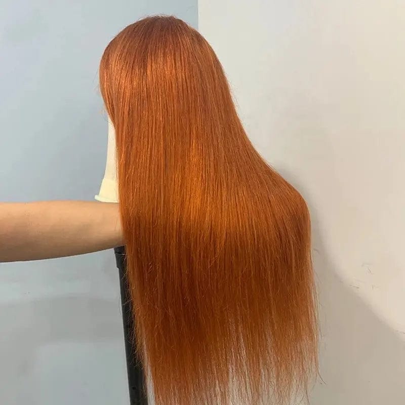 Grade 12A Long Bone Straight Ginger Orange Brazilian Virgin Human Hair Cuticle Aligned Lace Frontal Wigs With Baby Hair