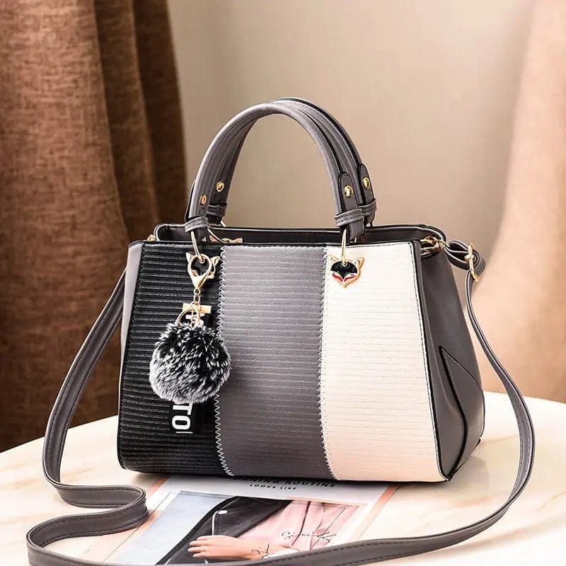 Gray OLB044 Hairball Pendant Women Handbags Crossbody Shoulder Ladies Leather Handbags Tassel Patchwork Fashion Women Messenger Bags