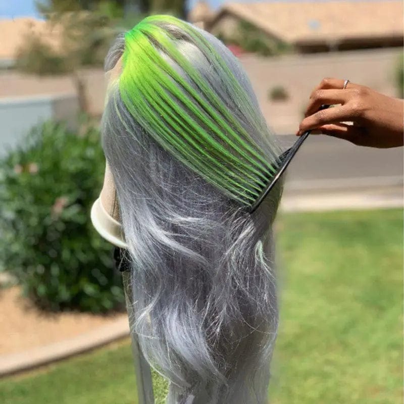 Green Highlight Lace Front Human Hair Wig Body Wave Ombre Grey HD Transparent Lace Frontal Brazilian Human Hair Wigs For Women