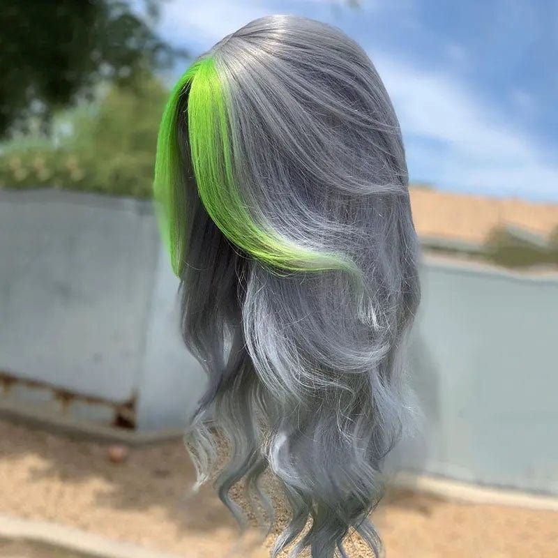 Green Highlight Lace Front Human Hair Wig Body Wave Ombre Grey HD Transparent Lace Frontal Brazilian Human Hair Wigs For Women