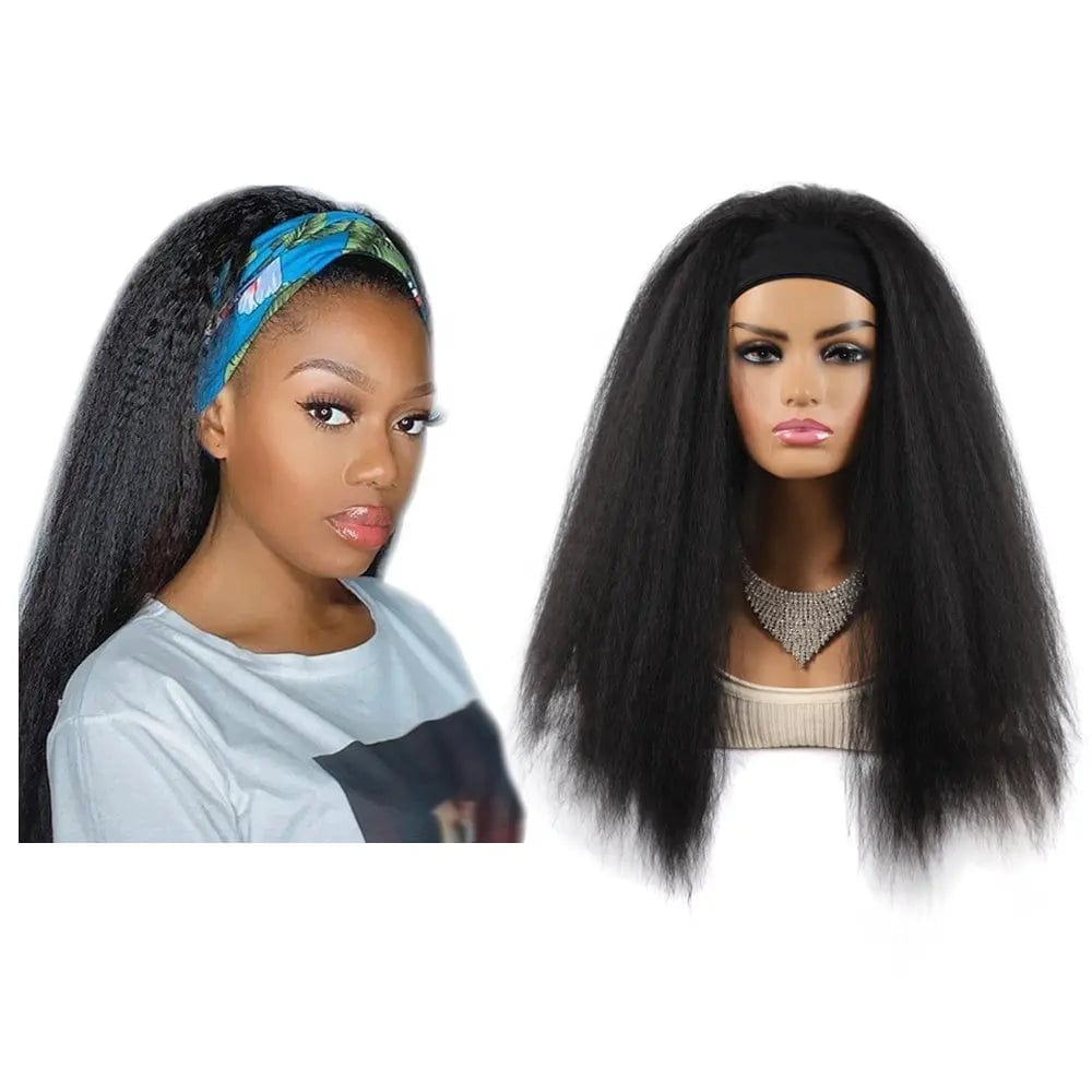 Guangzhou Wholesale Luxury Black Afro 24inch Synthetic Yaki Wig Long Straight Kinky Curly Headband Wigs for Black Women