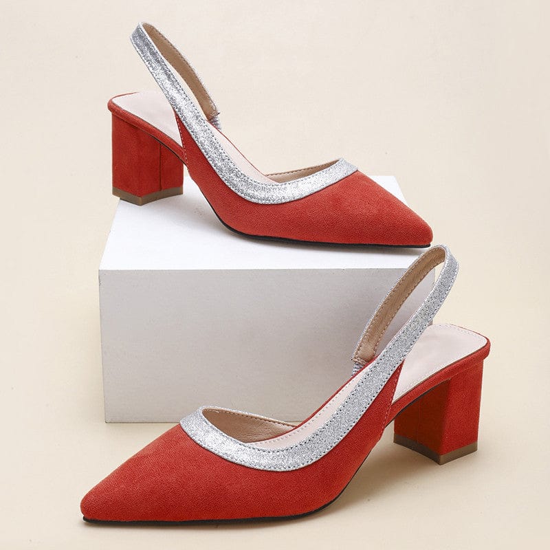 GX150 Women Luxury Suede Upper Pointed Toe Red Block Heels Ladies Elegant High-Heeled Sandals