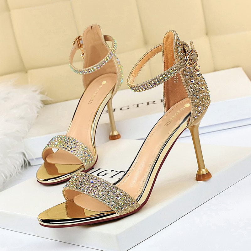 GX261 Ladies Fashion Heeled Sandals Rhinestone Design Custom Logo Female Heel Shoes