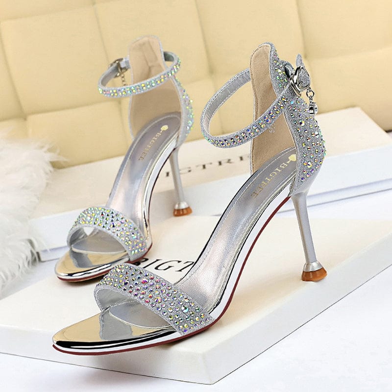 GX261 Ladies Fashion Heeled Sandals Rhinestone Design Custom Logo Female Heel Shoes