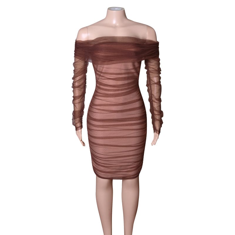 H1013 Top Quality Rayon Long Sleeve Mesh Dress Bandage Sexy Ladies Evening Party Dress