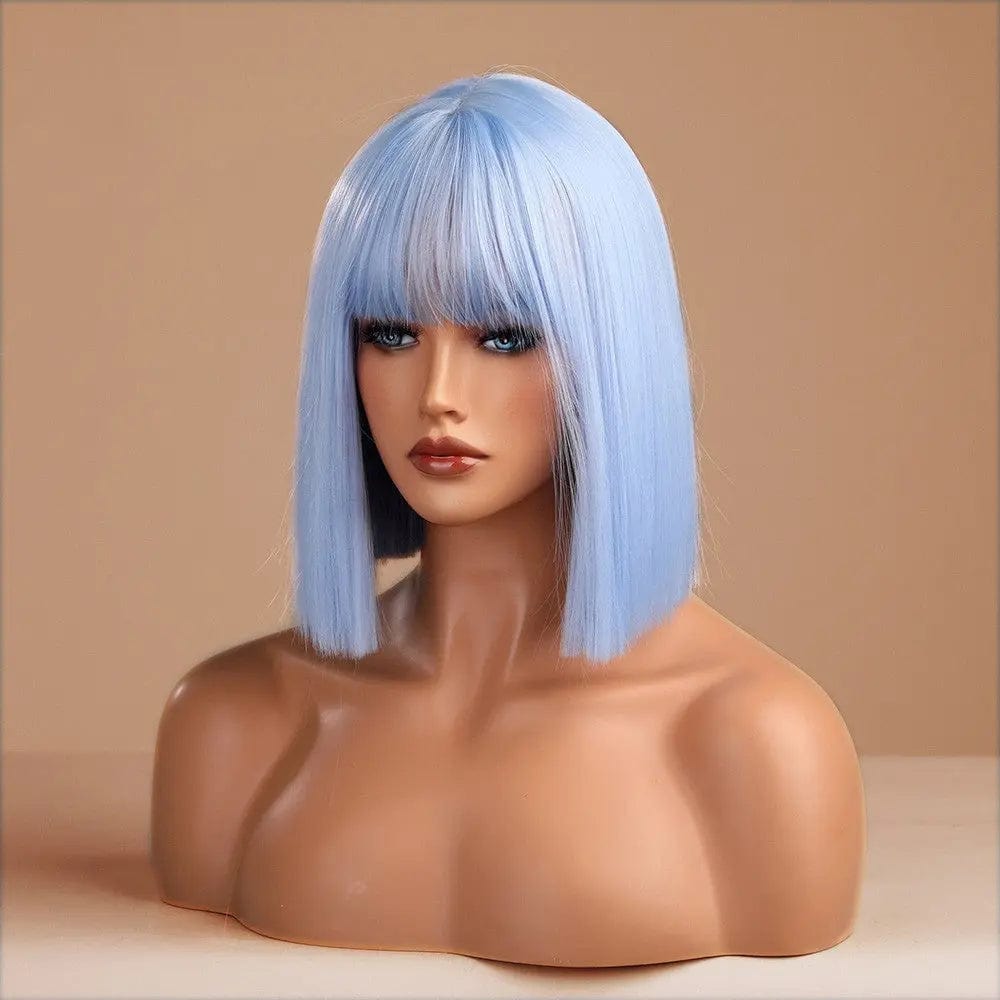 HAIRCUBE Wigs Supplier Synthetic Wig Medium Long Light Blue Hair Wigs For Daily Party Cosplay Heat Resistant Fiber Hair