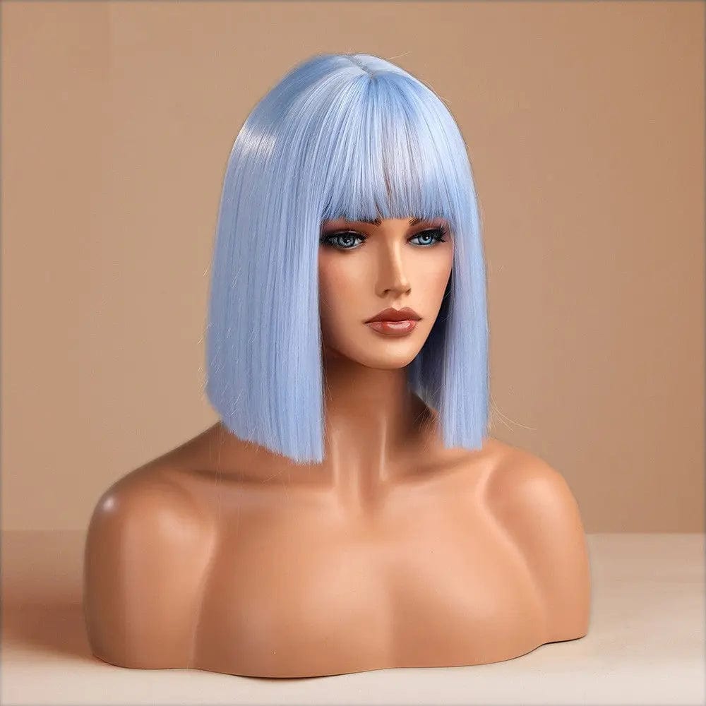 HAIRCUBE Wigs Supplier Synthetic Wig Medium Long Light Blue Hair Wigs For Daily Party Cosplay Heat Resistant Fiber Hair