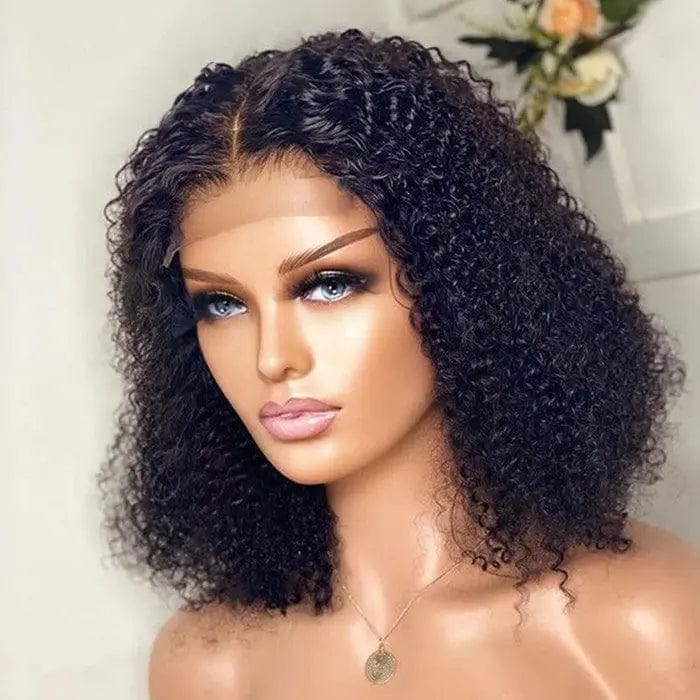 Hairvivi Short Bob Pixie Cut Wigs Virgin Remy Human Hair Lace Frontal Wig For Black Women Natural Black Kinky Curly Wig