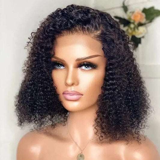 Hairvivi Short Bob Pixie Cut Wigs Virgin Remy Human Hair Lace Frontal Wig For Black Women Natural Black Kinky Curly Wig