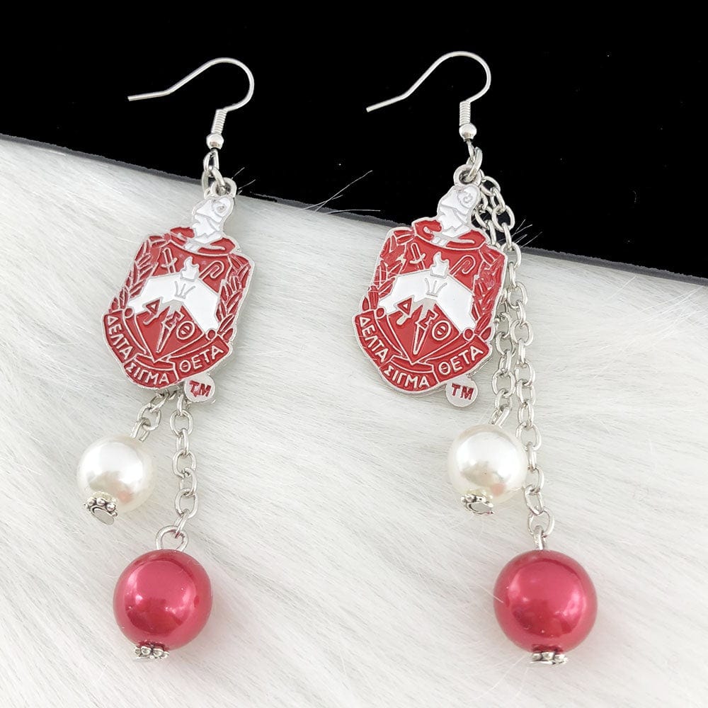 Handmade DST Greek letter Charms white red Pearl Pendant Earrings