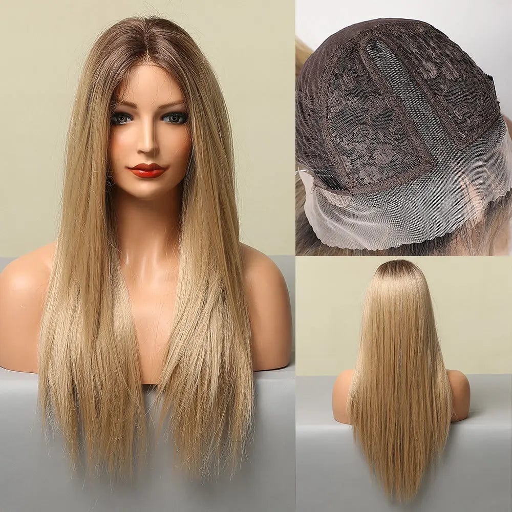 HAOLING Black Brown Golden Synthetic Lace Front Wig Middle Part Long Straight Lace Wigs for Women lace synthetic wigs