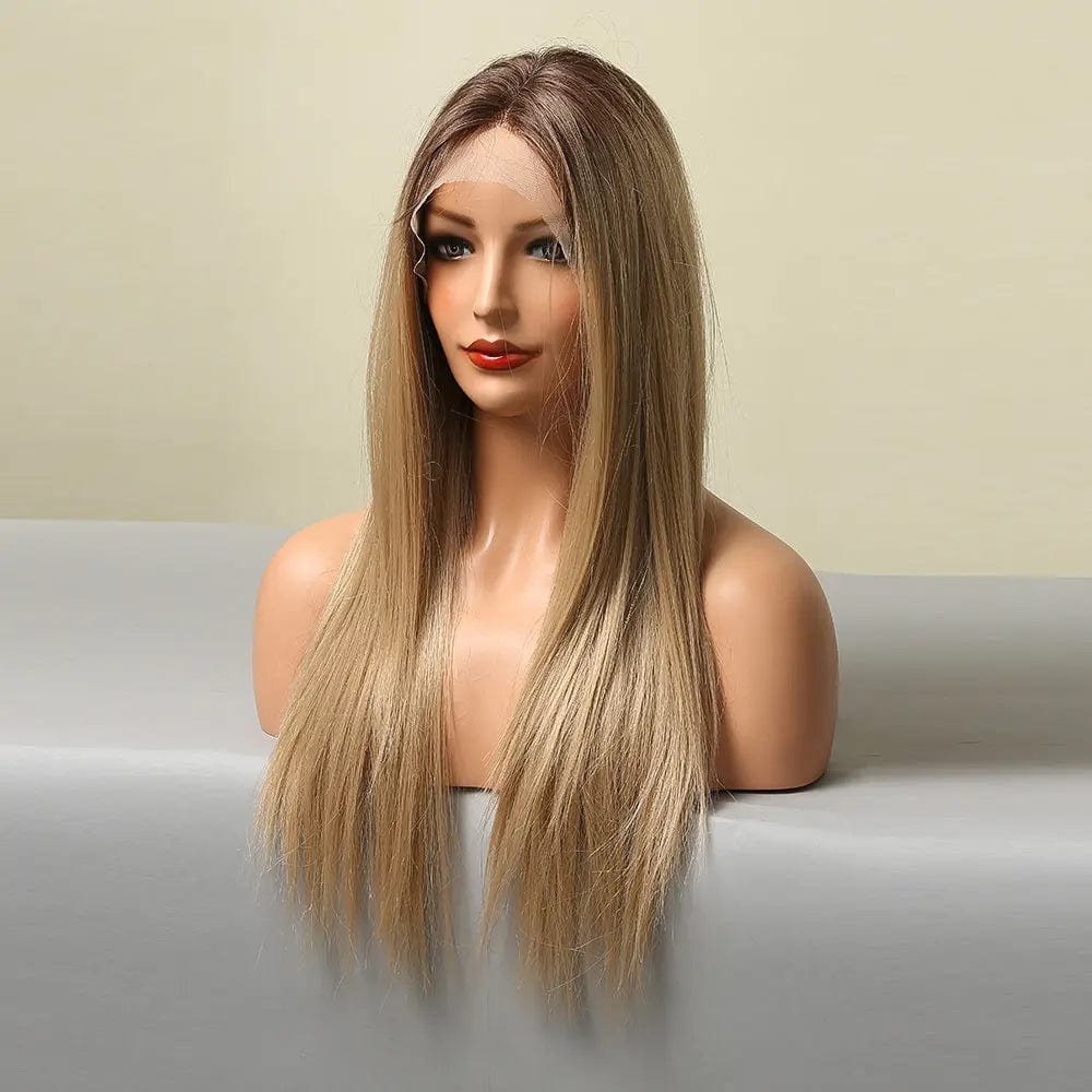 HAOLING Black Brown Golden Synthetic Lace Front Wig Middle Part Long Straight Lace Wigs for Women lace synthetic wigs