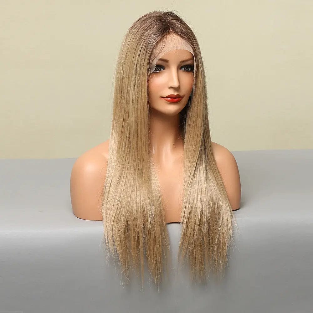 HAOLING Black Brown Golden Synthetic Lace Front Wig Middle Part Long Straight Lace Wigs for Women lace synthetic wigs