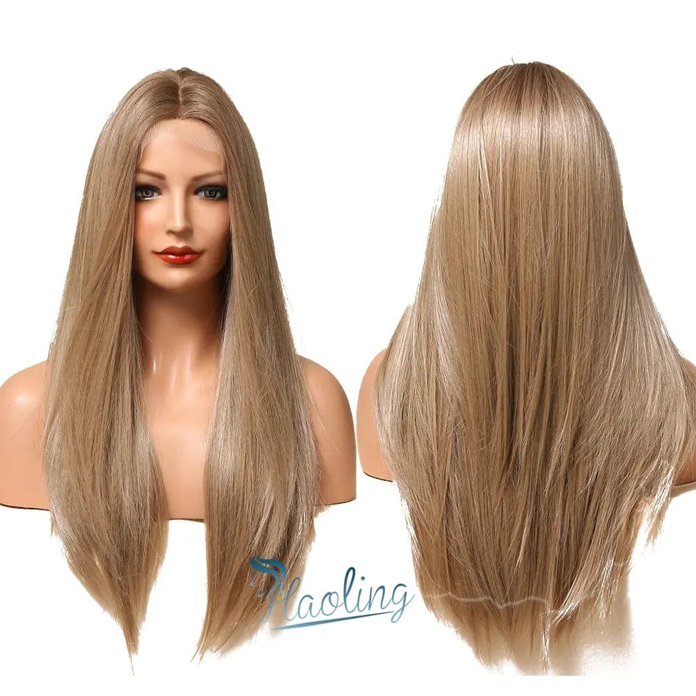 HAOLING Black Brown Golden Synthetic Lace Front Wig Middle Part Long Straight Lace Wigs for Women lace synthetic wigs