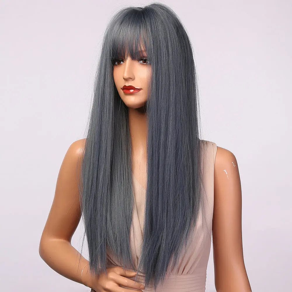 HAOLING Blue Gray Ombre Long Straight Wigs for Women Wholesale Synthetic Wigs synthetic hair wigs with highlights