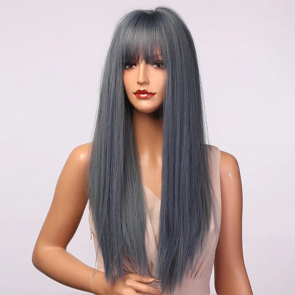 HAOLING Blue Gray Ombre Long Straight Wigs for Women Wholesale Synthetic Wigs synthetic hair wigs with highlights