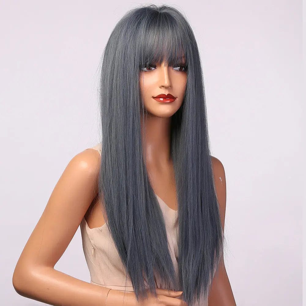 HAOLING Blue Gray Ombre Long Straight Wigs for Women Wholesale Synthetic Wigs synthetic hair wigs with highlights