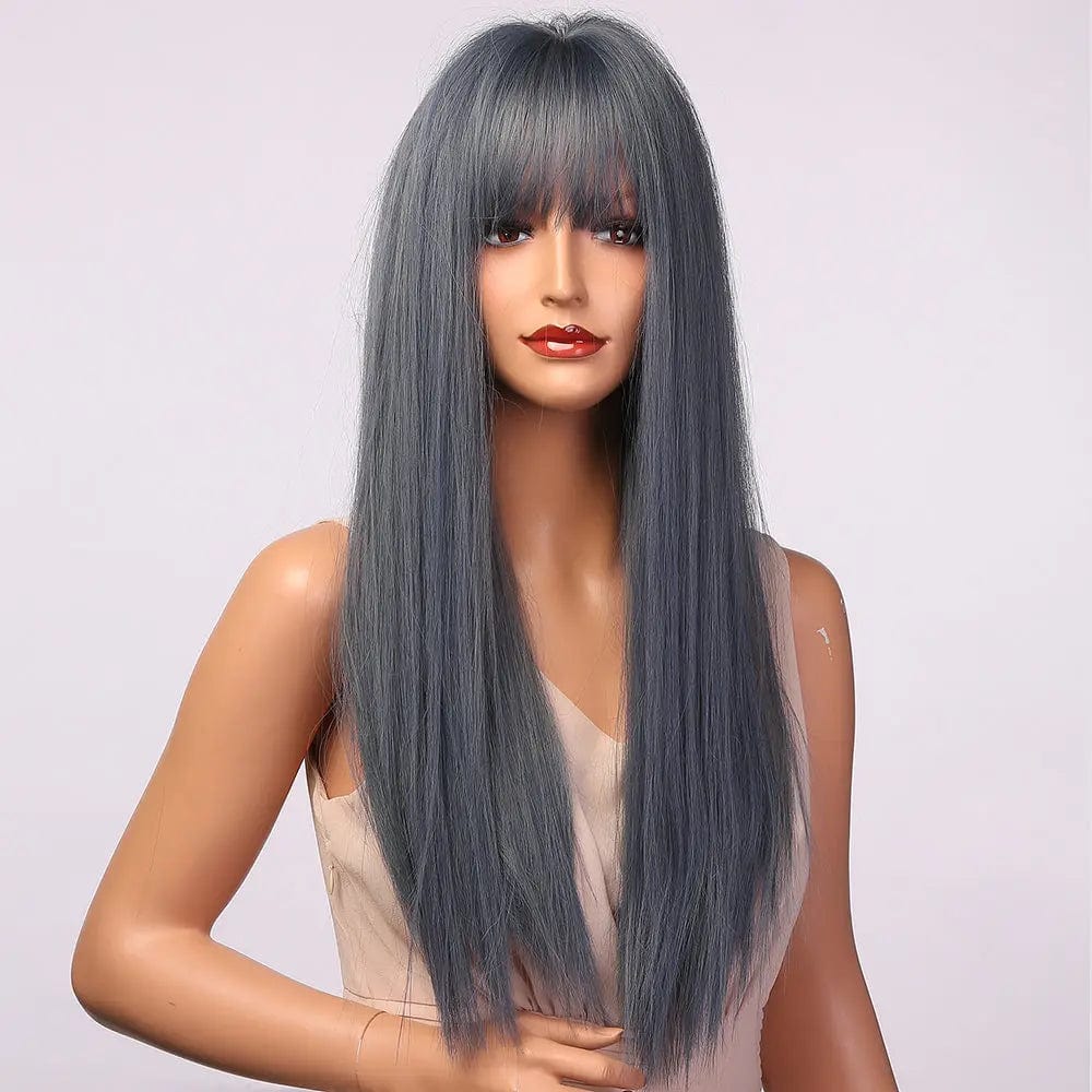 HAOLING Blue Gray Ombre Long Straight Wigs for Women Wholesale Synthetic Wigs synthetic hair wigs with highlights