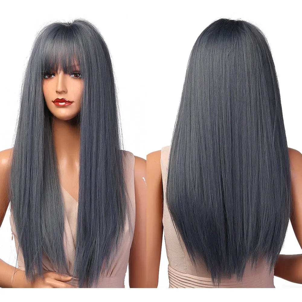 HAOLING Blue Gray Ombre Long Straight Wigs for Women Wholesale Synthetic Wigs synthetic hair wigs with highlights