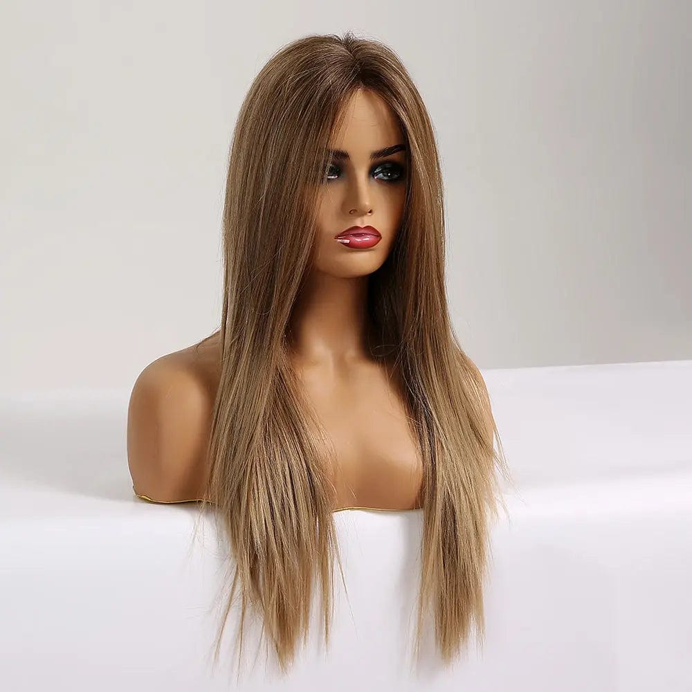 HAOLING Front Lace Wig Synthetic Honey Brown Blonde Long Silky Straight Hair Synthetic Lace Front Wigs for Women